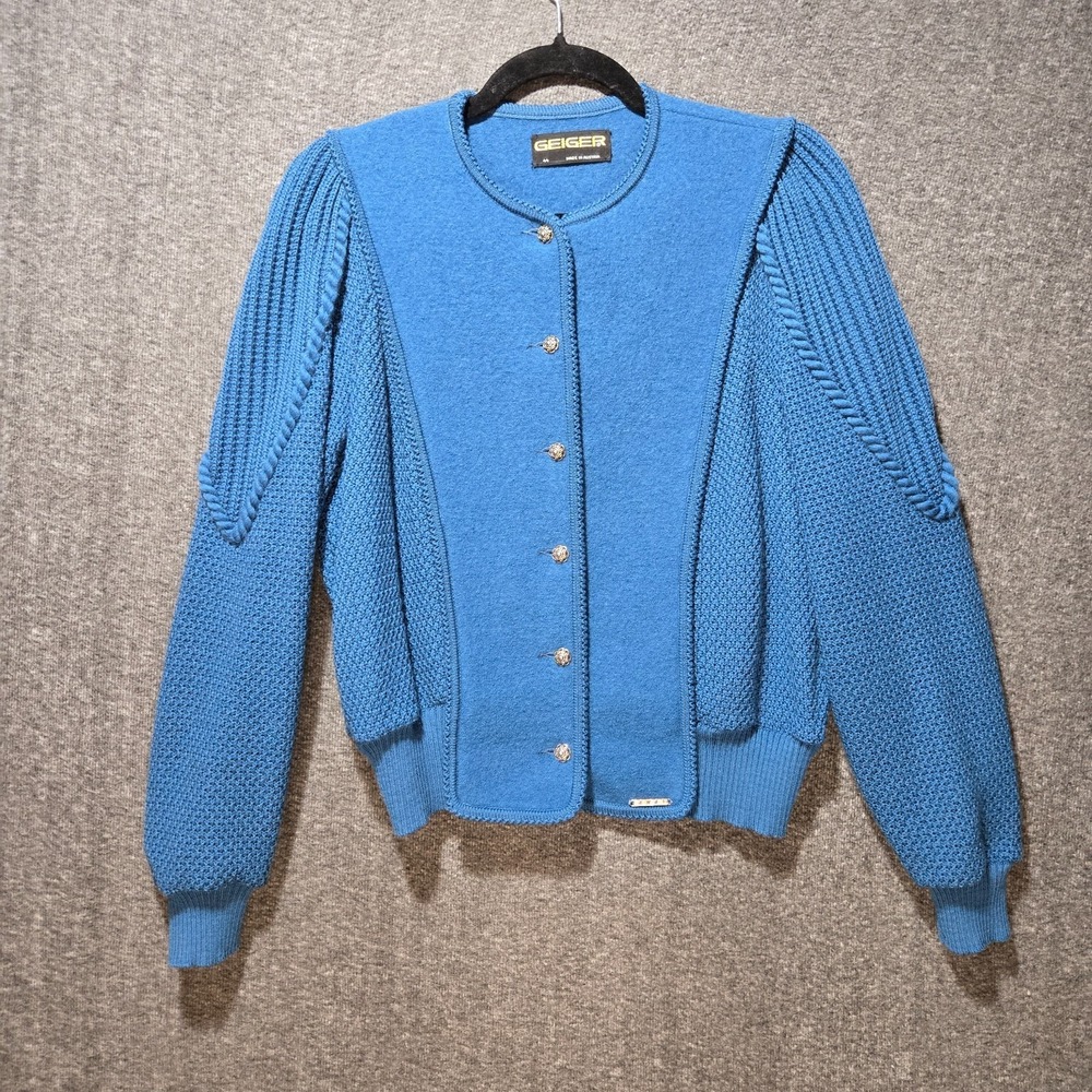 Vintage Womens Geiger Wool Austria 70s 80s Cardigan Coat Jacket 44 Hippy Surf